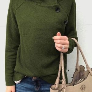 Asymmetric Button Olive Green Sweatshirt